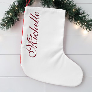 Petite Chaussette De Noël Élégant Script Personnalisé Nom Bordeaux Simple