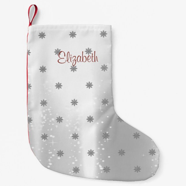 Petite Chaussette De Noël Élégant Snowflakes brillant personnalisé (Devant)