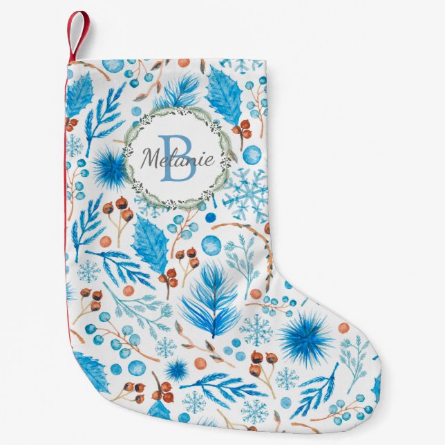 Petite Chaussette De Noël Elégante aquarelle d'hiver Motif Monogramme Wreath (Devant)