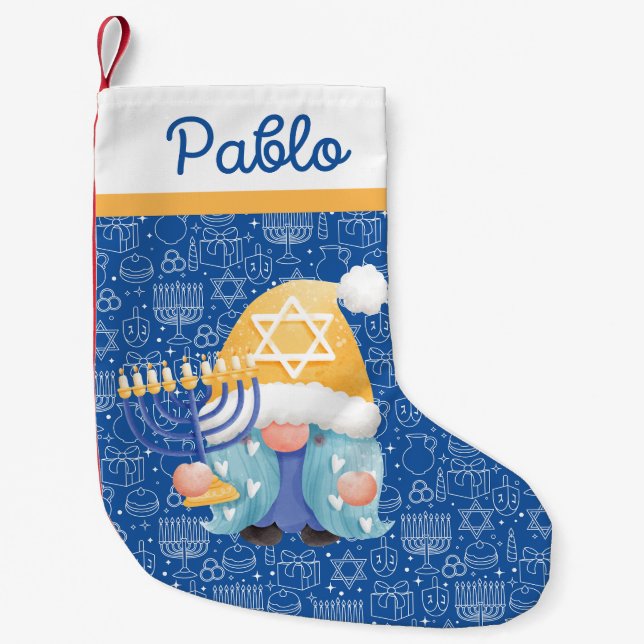 Petite Chaussette De Noël Elégante bougie Dreidel Hanoukka Blue Judiasm Star (Devant)