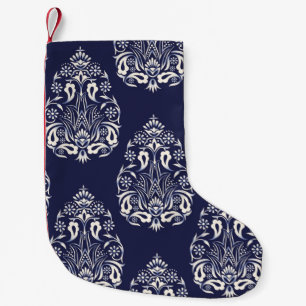 Petite Chaussette De Noël élément motif transparent damassé bleu