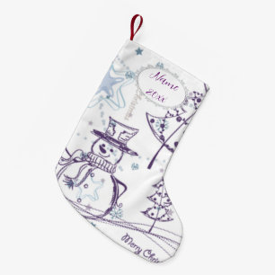 Petite Chaussette De Noël Éléments de Noël Croquis de bonhomme de neige d'hi