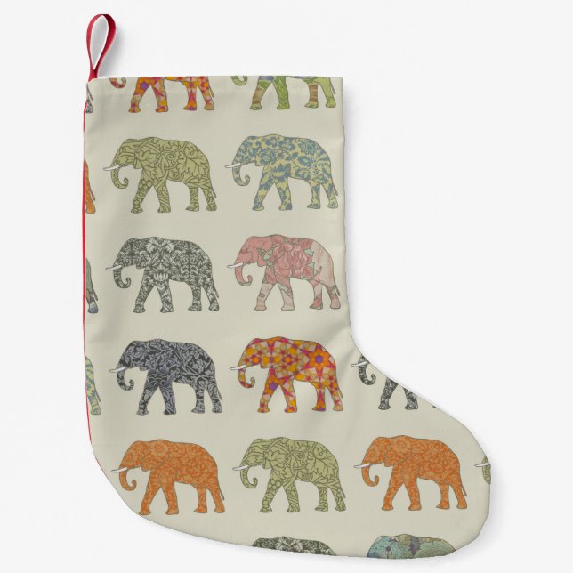 Petite Chaussette De Noël Eléphant Coloré Animal Motif contemporain (Devant)