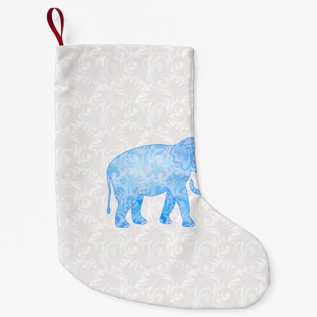 Petite Chaussette De Noël Éléphant indien bleu de motif (Devant)