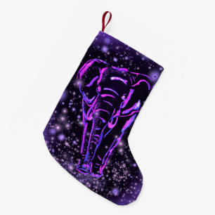Petite Chaussette De Noël Eléphant Rose Violet Neon Marchant La Nuit étoil
