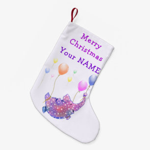 Petite Chaussette De Noël Elephant Volant Noël Stocker Nom personnalisé