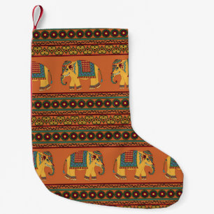 Petite Chaussette De Noël Eléphants Indiens, Orange Traditionnel Sans Seamle