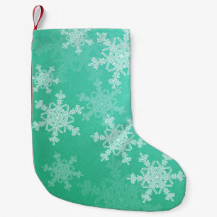 Petite Chaussette De Noël Emerald White Snowflakes Minimaliste Nom de Noël