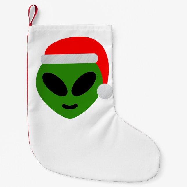 Petite Chaussette De Noël emoji alien père Noël vert (Devant)