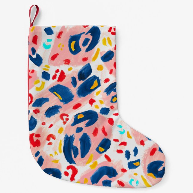 Petite Chaussette De Noël Empreinte de léopard : aquarelle peinte à la main. (Devant)