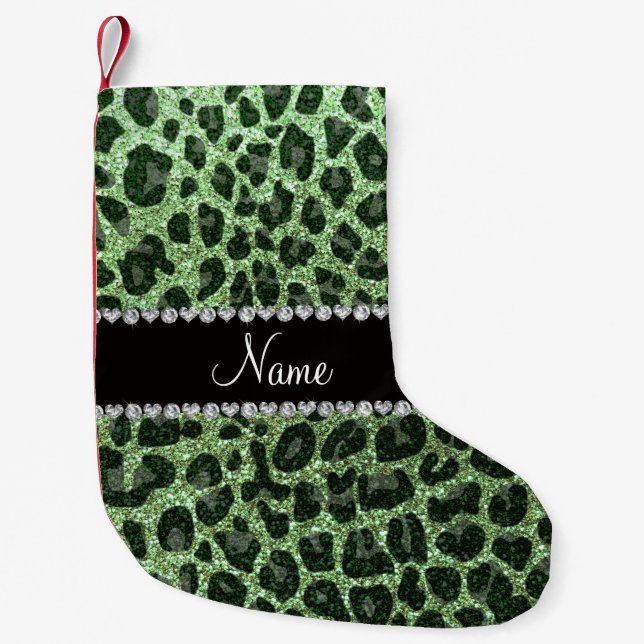 Petite Chaussette De Noël Empreinte de léopard d'parties scintillant vert cl (Devant)