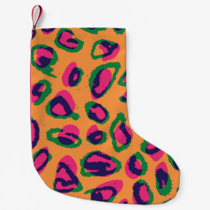 Petite Chaussette De Noël Empreinte de léopard, Motif animal coloré.