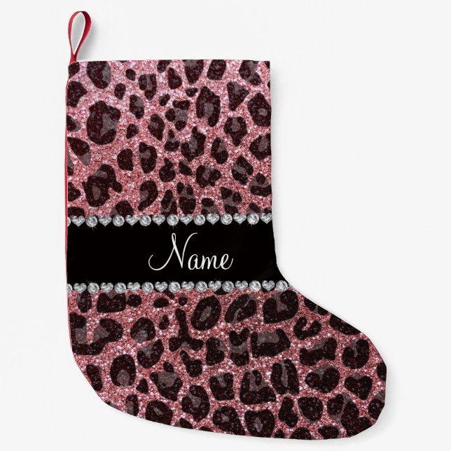 Petite Chaussette De Noël Empreinte de léopard nommé fait sur commande de (Devant)