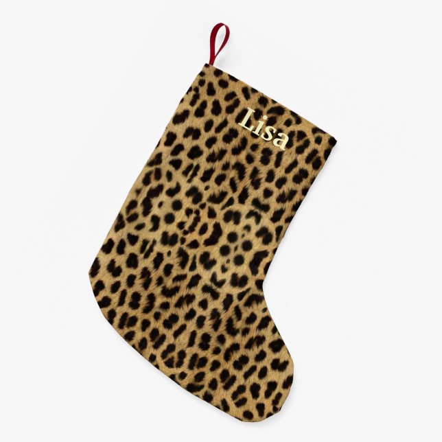 Petite Chaussette De Noël Empreinte de léopard personnalisé Noël Stocker (Devant (Accrochage))