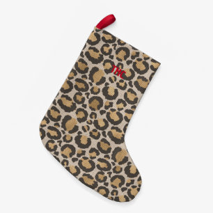 Petite Chaussette De Noël Empreinte de léopard Red Monogram INITIALS Chic Ho