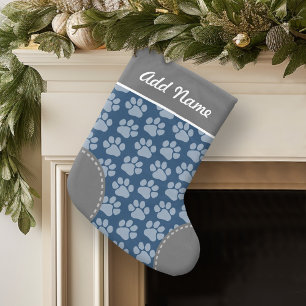 Petite Chaussette De Noël Empreinte de patte de chiens gris et de marine Nom