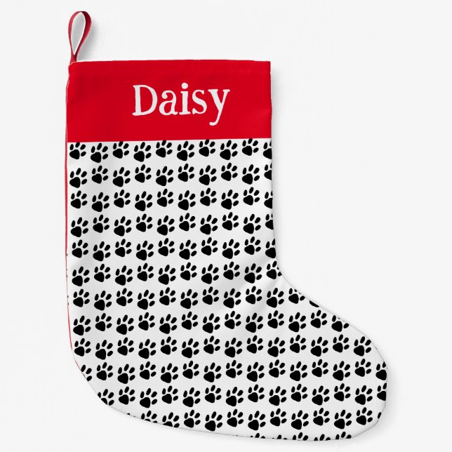 Petite Chaussette De Noël Empreinte de patte de nom personnalisé (Devant)