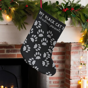 Petite Chaussette De Noël Empreinte de patte noir et gris Animaux domestique