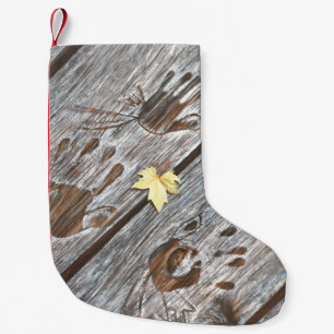 Petite Chaussette De Noël Empreintes à main Oiseaux sur planches en bois ave