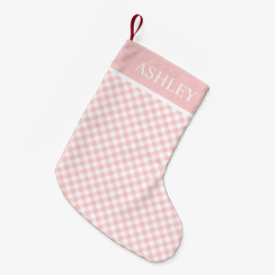 Petite Chaussette De Noël En vichy blanc rose Nom personnalisé