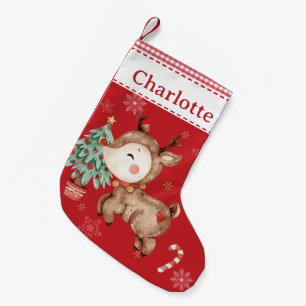Petite Chaussette De Noël En vichy rouge mignon Roudolphe Nose Reindeer Roug