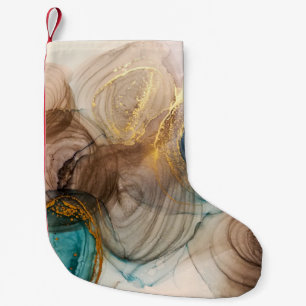 Petite Chaussette De Noël Encre D'Alcool, Minéral Bleu Abstrait.