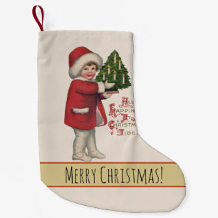 Petite Chaussette De Noël Enfant avec illustration vintage d'art de sapin de