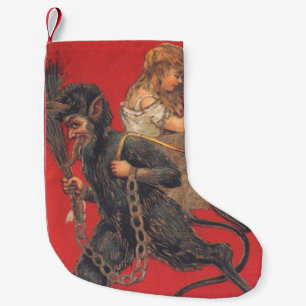 Petite Chaussette De Noël Enfant rouge Krampus kidnappant une fille en prièr