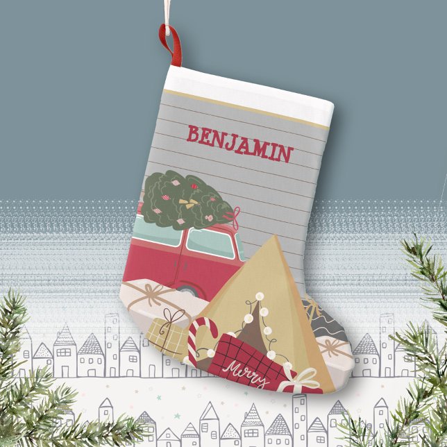 Petite Chaussette De Noël Enfants Noël Camping Aventure Cadeaux Aquarelle (Kids Camping Adventure Gifts Watercolor Small Christmas Stocking ©Susanne Sachers - Sunny Mind 🌞)