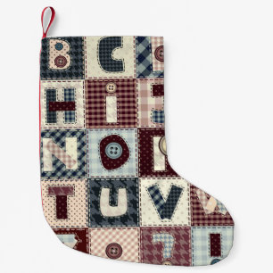 Petite Chaussette De Noël Ensemble de lettres alphabétiques en style patchwo