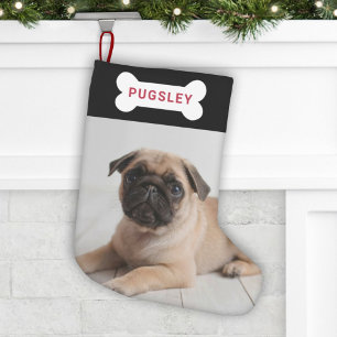 Petite Chaussette De Noël Étiquette d'os noir moderne Nom de chien Photo