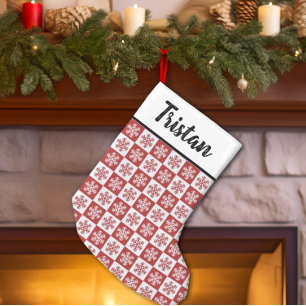 Petite Chaussette De Noël Étiquette nommée checkered de Tristan de flocons