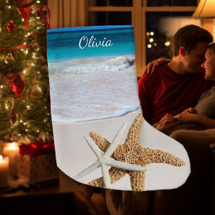 Petite Chaussette De Noël Étoile de mer Océan Double Face Avec Nom