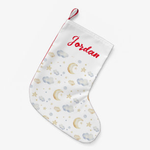 Petite Chaussette De Noël Etoiles de lune d'aquarelle et Motif de nuage