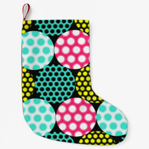 Petite Chaussette De Noël Étoiles et cercles, motif pop multicolore.