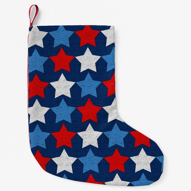 Petite Chaussette De Noël étoiles rouges blanches et bleues (Devant)