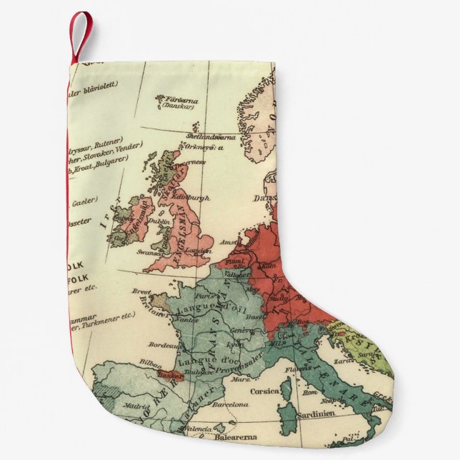 Petite Chaussette De Noël Europe Carte Pays Antique Mondiale (Devant)