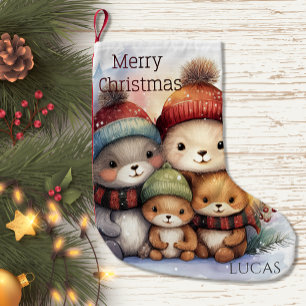 Petite Chaussette De Noël Famille d'animaux de la forêt adorable pour un hiv