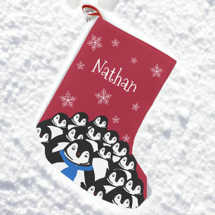 Petite Chaussette De Noël Famille de manchots personnalisée
