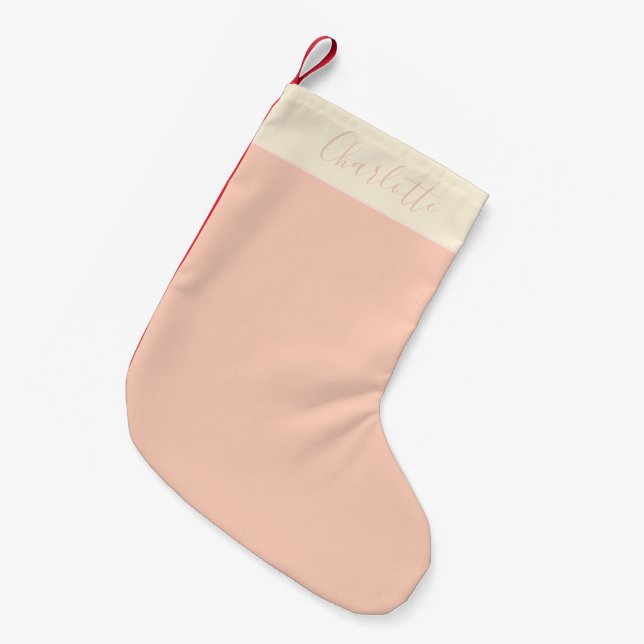 Petite Chaussette De Noël Farmhouse moderne Nom de script personnalisé Peach (Devant (Accrochage))