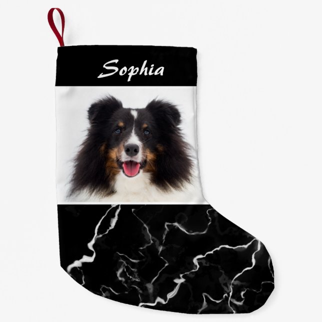 Petite Chaussette De Noël Faux Black Marble Look Custom Pet Modèle photo (Devant)