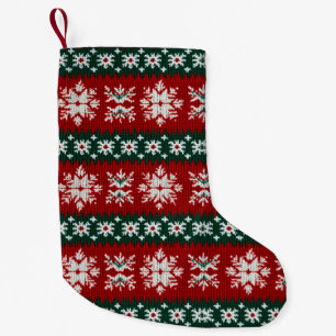 Petite Chaussette De Noël Faux de neige de Noël Faux Knished Red Green Motif