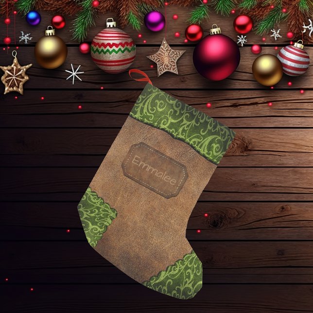 Petite Chaussette De Noël Faux Green Monogramme Brown Cuir (Créateur téléchargé)