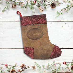 Petite Chaussette De Noël Faux Rouge Monogramme Brown Cuir