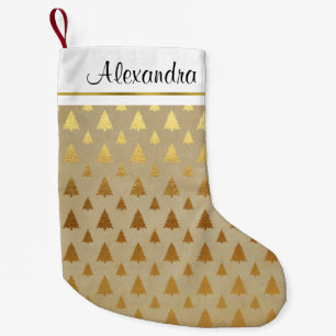 Petite Chaussette De Noël Faux Rustic Gold Foil Monogramme Arbre de Noël