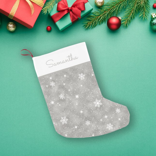 Petite Chaussette De Noël Faux Silver Parties scintillant Snowflakes Étoiles (Créateur téléchargé)