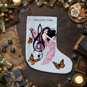 Petite Chaussette De Noël Fée Rose Fantaisiste Note de Musique Bleue