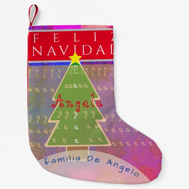 Petite Chaussette De Noël "Feliz Navidad" Nom et message personnalisés (Devant)