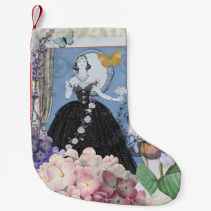 Petite Chaussette De Noël Femme élégante bleue Robe florale Chic