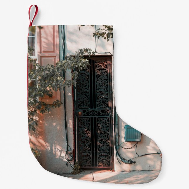 PETITE CHAUSSETTE DE NOËL FERMER PORTE DE SÉCURITÉ EN FER FORGÉ VERT (Devant)